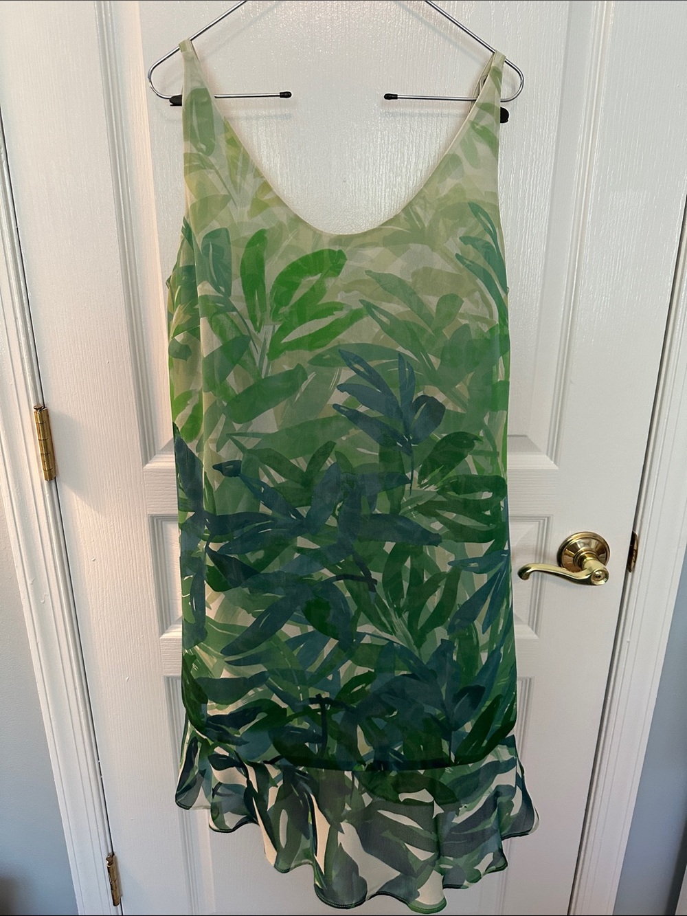 Cabi Castaway Tropical Palm Leaf Print Sleeveless Mini Dress Ruffle Hem - Size M - Picture 1 of 13
